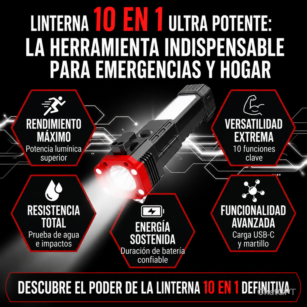 🔥MÁS QUE UNA LINTERNA... TU KIT SUPERVIVENCIA 10 EN 1